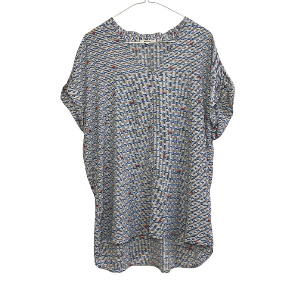 Pleione Geometric Print Blouse – Blue, White & Orange, Size L